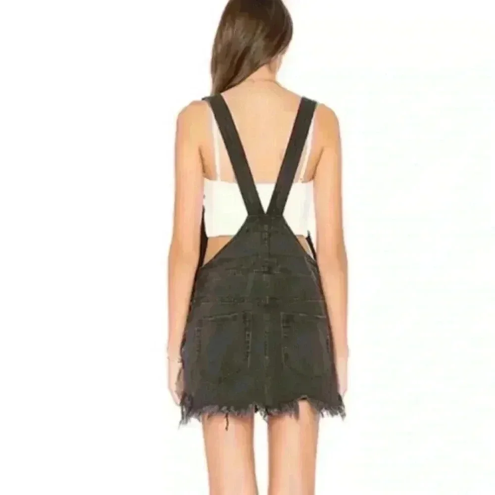 Free people denim overall skirt black size 4 - Picture 3 of 6